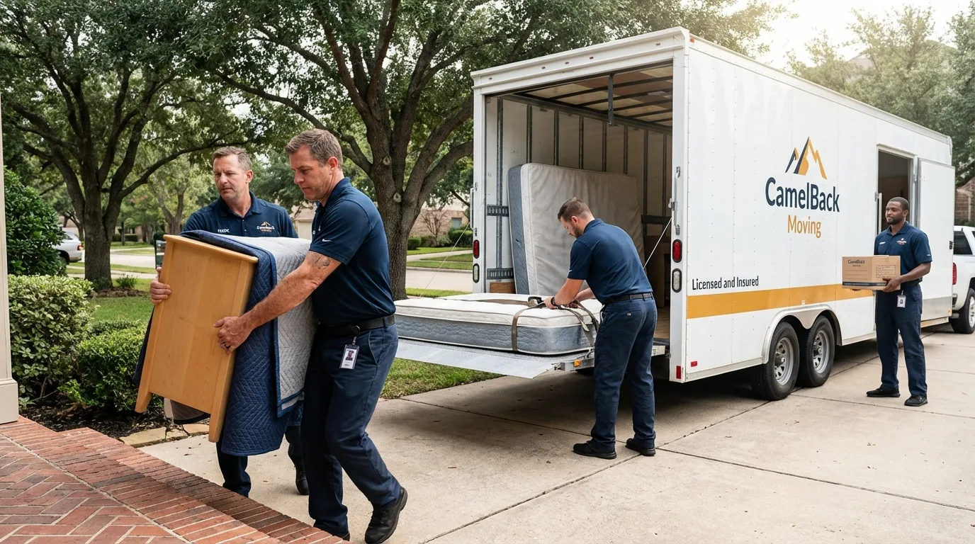 Crew loading residential truck for cross-state move from Powell, WY